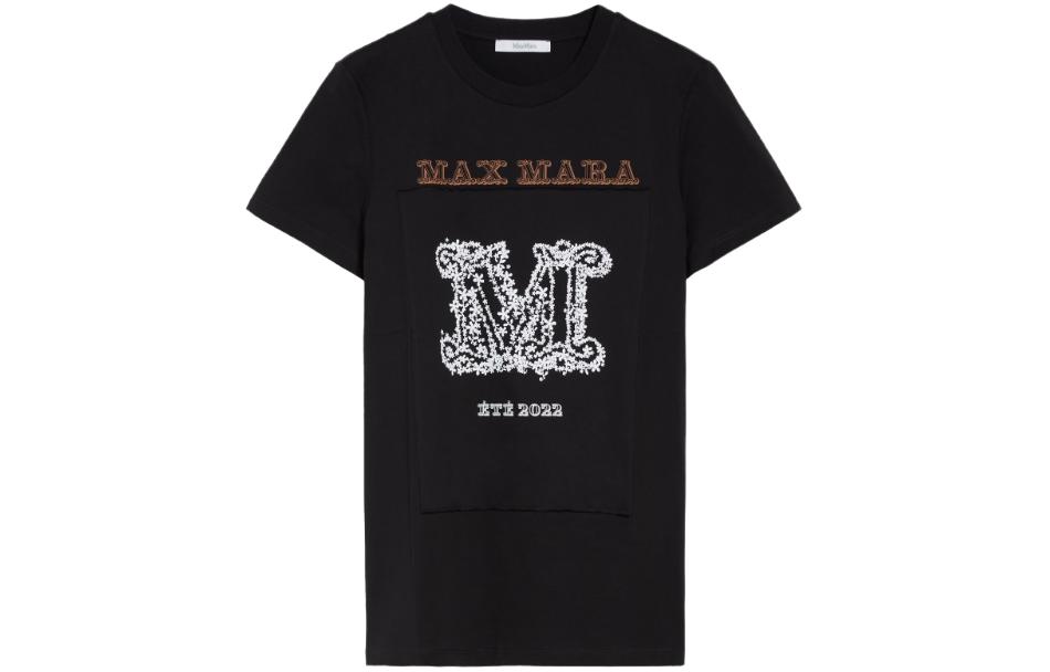 Order (Women) 'S Max Mara MaxMara Key Series  Logo Print Crewneck T-Shirt Obsidian Black. 1941042206012-KEY