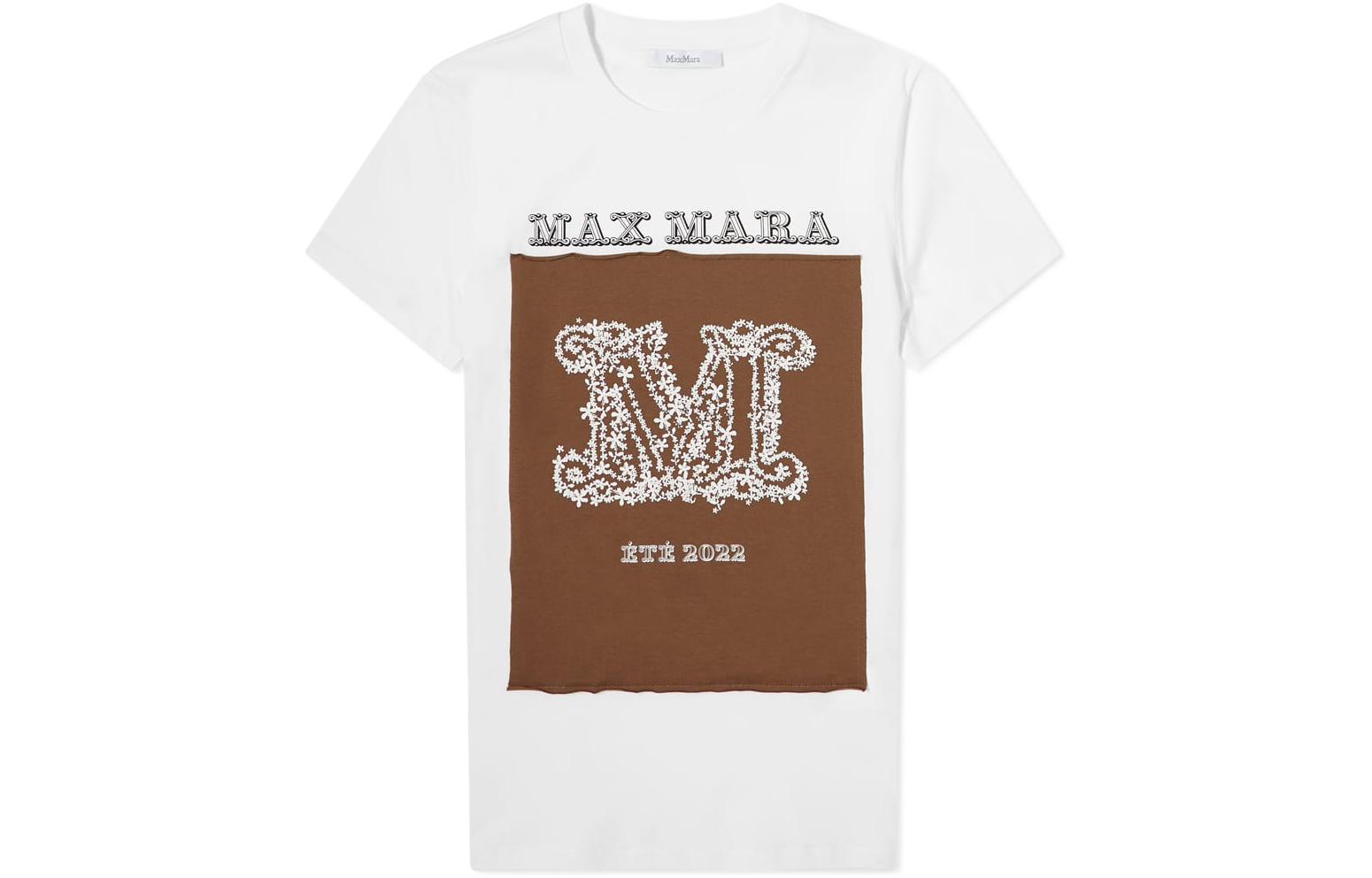 (Women) 'S Max Mara MaxMara Key Series  White Logo Print Crew Neck Short Sleeve T-Shirt 1941042206010-KEY