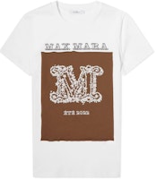 (Women) 'S Max Mara MaxMara Key Series White Logo Print Crew Neck Short Sleeve T-Shirt 1941042206010-KEY (Women) 'S Max Mara MaxMara Key Series White Logo Print Crew Neck Short Sleeve T-Shirt 1941042206010-KEY