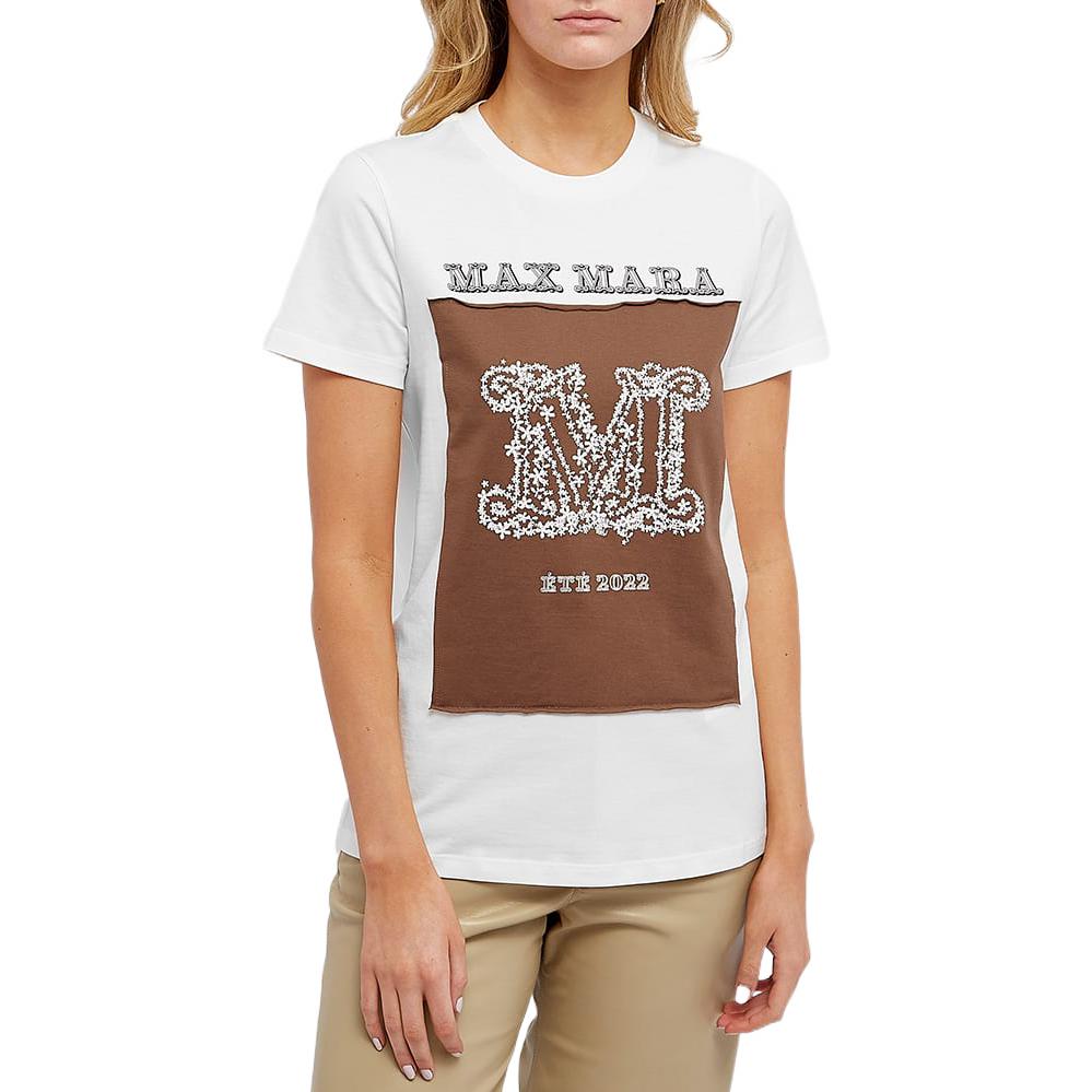 Shop (W) ''S 맥스마라 키 시리즈 화이트 로고 프린트 크루넥 반팔 티셔츠 1941042206010-KEY