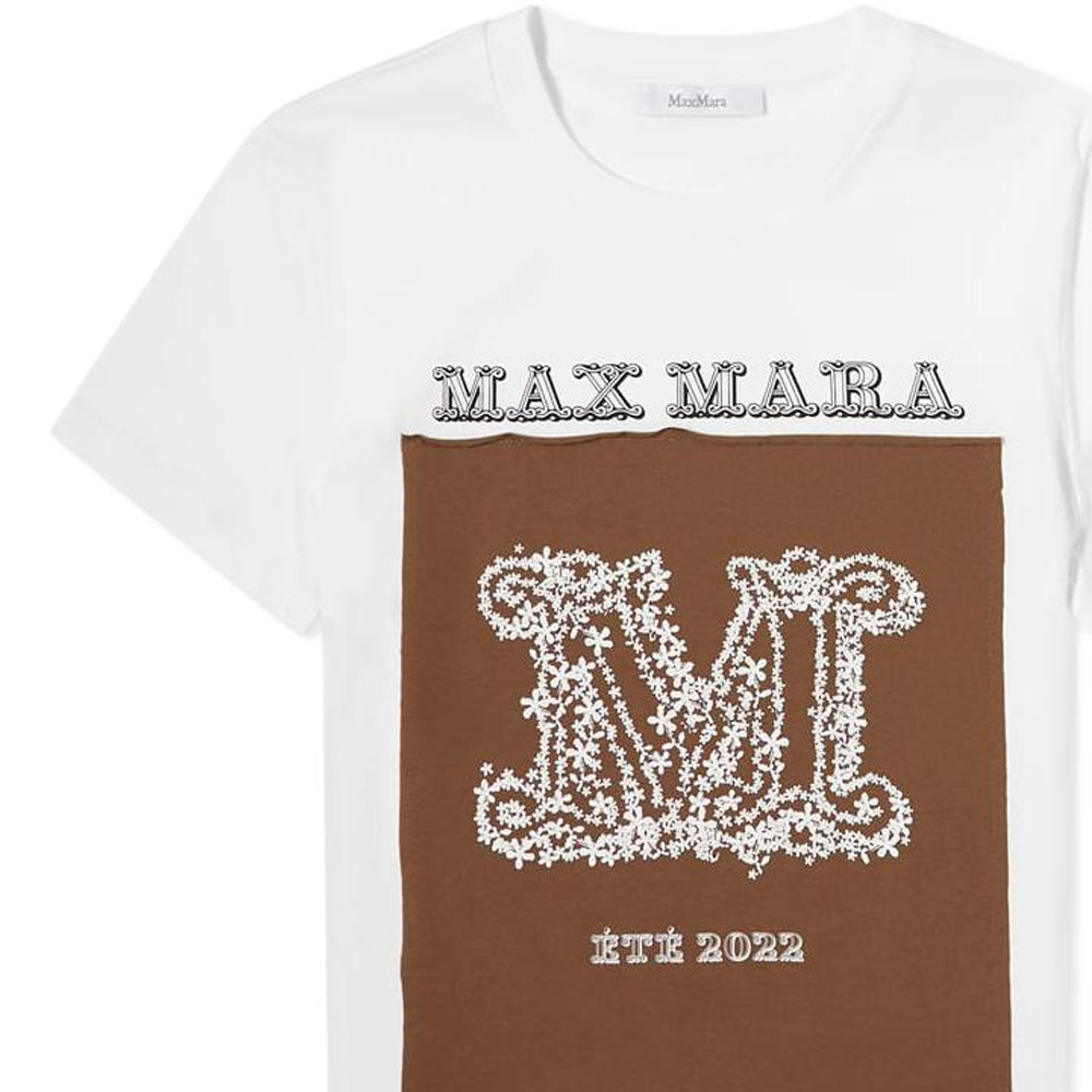 Details for (W) ''S 맥스마라 키 시리즈 화이트 로고 프린트 크루넥 반팔 티셔츠 1941042206010-KEY