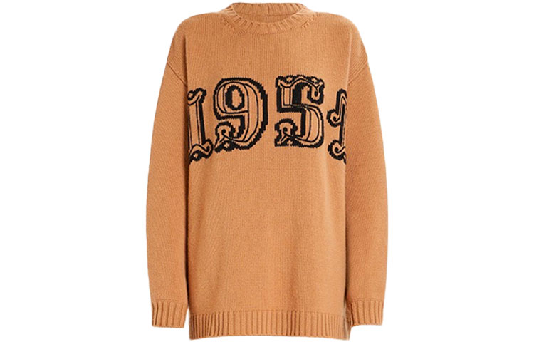 (Women) 'S Max Mara MaxMara Knit Pullover Sweater with Letter Pattern - Camel Color 1366351606-029