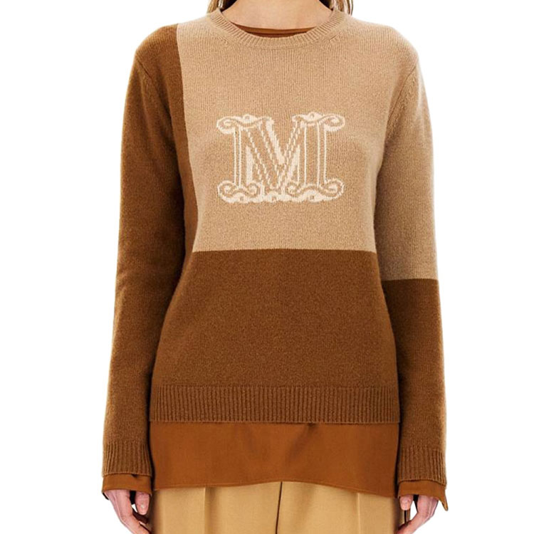 Shop (W) ''エス マックスマーラ カラーブロック ニット プルオーバーセーター - キャメル 13610311600-014