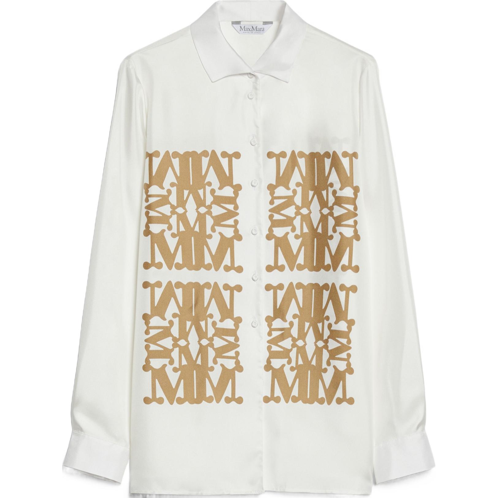 (Women) 'S Max Mara MaxMara Legno Vanilla Letter Print Long Sleeve Button-Up Shirt for Women. 1116094106002-LEGNO