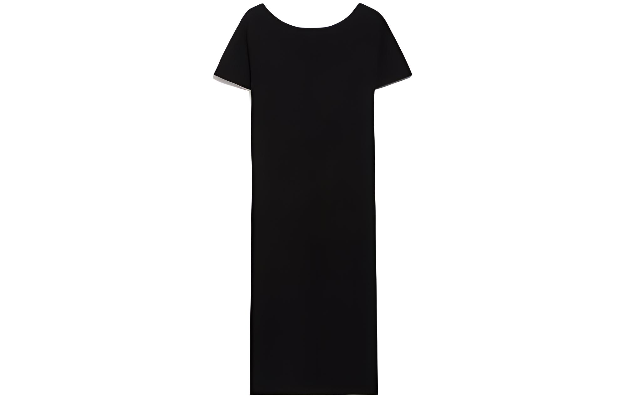 (Women) 'S Max Mara MaxMara Luglio Stretch Viscose Midi Dress Black –  Short Sleeve Crewneck Dress 6321014106008-LUGLIO