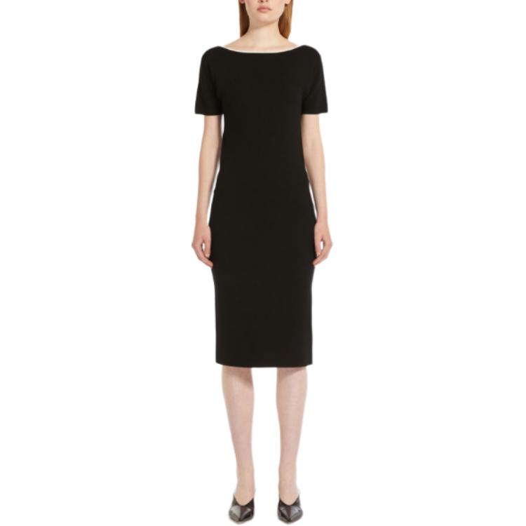 Lookbook (Women) 'S Max Mara MaxMara Luglio Stretch Viscose Midi Dress Black –  Short Sleeve Crewneck Dress 6321014106008-LUGLIO