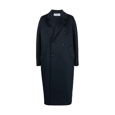 (Women) 'S Max Mara MaxMara Madame 101801 Navy Blue Classic Double-Breasted Coat. 2319010331600-MADAME