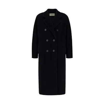 (Women) 'S Max Mara MaxMara Madame 101801 Black Double-Breasted Wool Coat for Women 1018012906003-MADAME