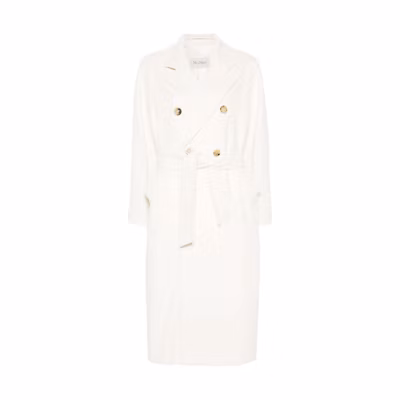 (Women) 'S Max Mara MaxMara Madame Ivory White Double-Breasted Loose Long Sleeve Coat for Women. 2421018011-MADAME