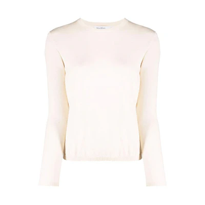 (Women) 'S Max Mara MaxMara Marmo White Cashmere Knit Logo Crewneck Sweater. 13661319600-MARMO-008