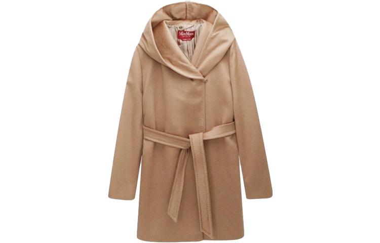 (Women) 'S Max Mara MaxMara Mid-Length Belted Coat in Solid Brown 60810217-008
