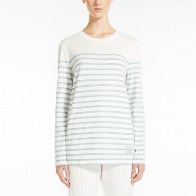 (W) S Max Mara 条纹圆领长袖棉质T恤蓝色 1941012106001-MINTEA Shop (W) S Max Mara 条纹圆领长袖棉质T恤蓝色 1941012106001-MINTEA