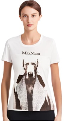 (W) 막스마라 MMDog 시리즈 화이트 로고 그래픽 프린트 레귤러 티셔츠. 1946032306011-MMDOG Shop (W) 막스마라 MMDog 시리즈 화이트 로고 그래픽 프린트 레귤러 티셔츠. 1946032306011-MMDOG