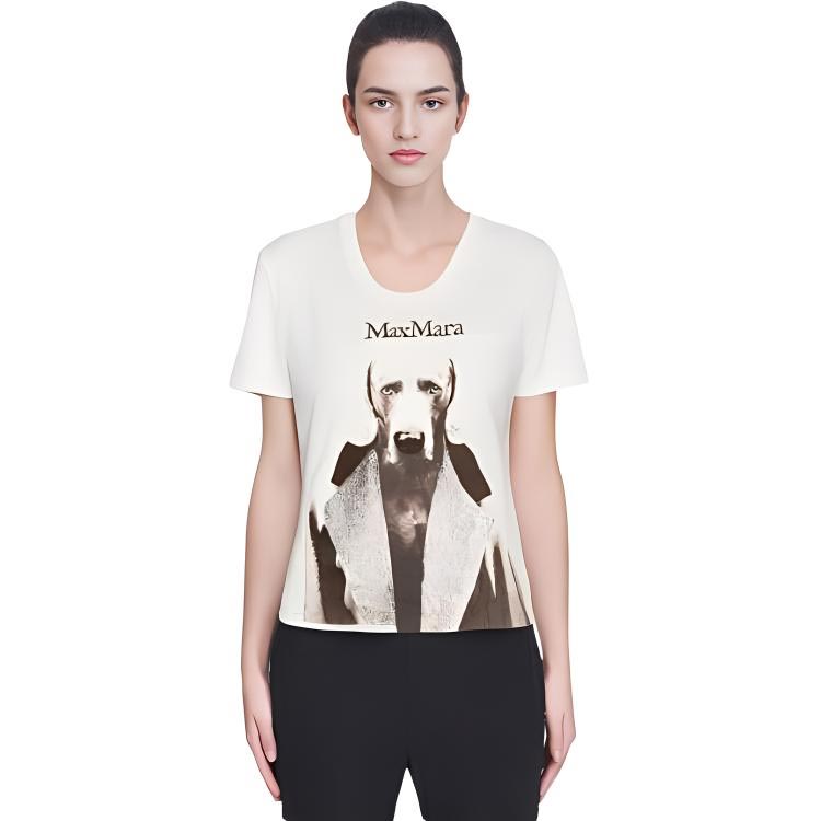 Purchase (W) 막스마라 MMDog 시리즈 화이트 로고 그래픽 프린트 레귤러 티셔츠. 1946032306011-MMDOG