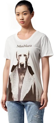 (W) 막스마라 MMDog 시리즈 화이트 로고 그래픽 프린트 레귤러 티셔츠. 1946032306011-MMDOG Sizing (W) 막스마라 MMDog 시리즈 화이트 로고 그래픽 프린트 레귤러 티셔츠. 1946032306011-MMDOG