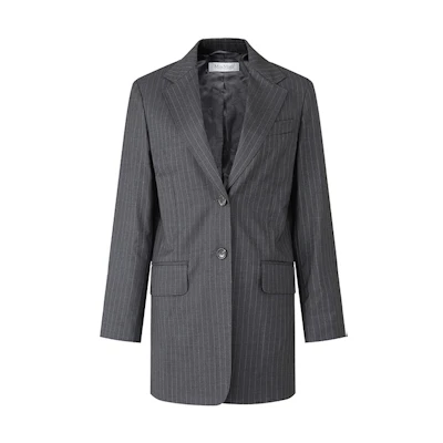 (Women) 'S Max Mara MaxMara Oche Gray Striped Print Lapel Single-Breasted Blazer. 1046083906005-OCHE