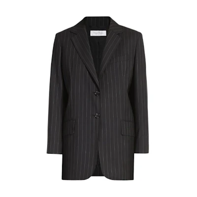 (Women) 'S Max Mara MaxMara Oche Single-Breasted Pinstriped Wool Blazer Black 1046083906006-OCHE