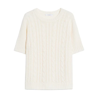 (Women) 'S Max Mara MaxMara Orosei Series White Ribbed Knit Short-Sleeve Top. 1361134206001-OROSEI