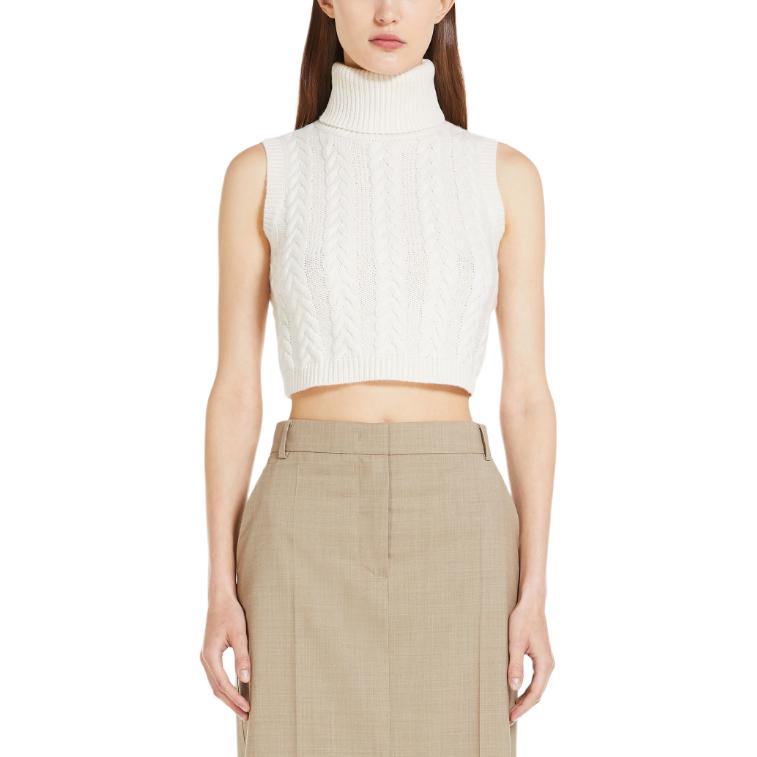 Shop (Women) 'S Max Mara MaxMara Oscuro Collection  White Sleeveless Turtleneck Tank Top 1361124106001-OSCURO