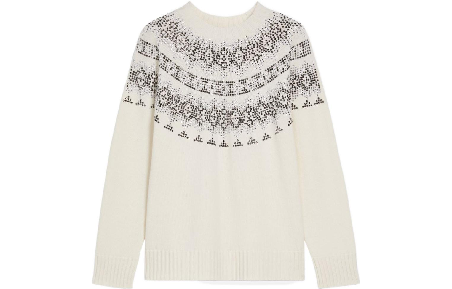 Order (Women) 'S Max Mara MaxMara Osmio White  Cashmere Sweater with Rhinestone Ethnic Pattern. 1366082306001-OSMIO