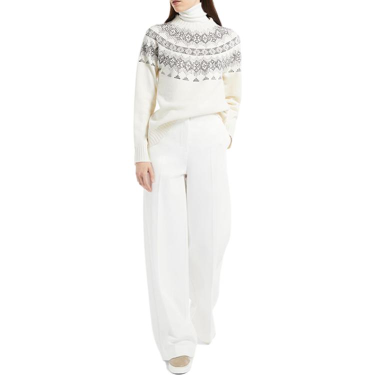 Lookbook (Women) 'S Max Mara MaxMara Osmio White  Cashmere Sweater with Rhinestone Ethnic Pattern. 1366082306001-OSMIO