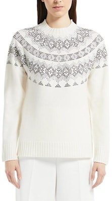 (Women) 'S Max Mara MaxMara Osmio White Cashmere Sweater with Rhinestone Ethnic Pattern. 1366082306001-OSMIO Shop (Women) 'S Max Mara MaxMara Osmio White Cashmere Sweater with Rhinestone Ethnic Pattern. 1366082306001-OSMIO