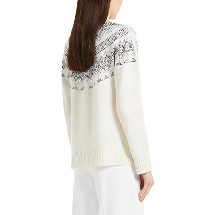 Purchase (Women) 'S Max Mara MaxMara Osmio White  Cashmere Sweater with Rhinestone Ethnic Pattern. 1366082306001-OSMIO