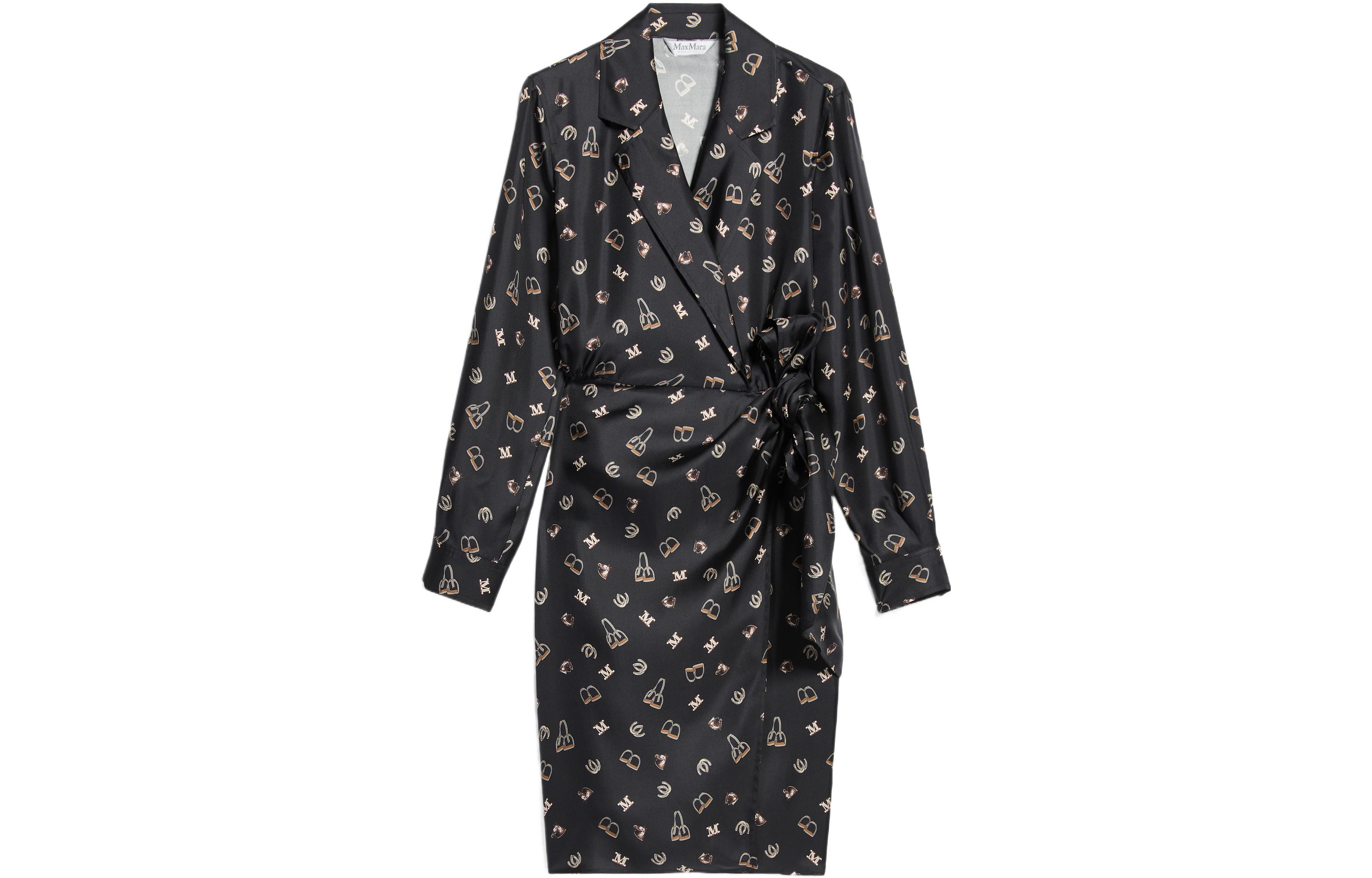 Order (Women) 'S Max Mara MaxMara Pampas Silk Printed Long Sleeve Wrap Dress Women’s Black 1226182906003-PAMPAS