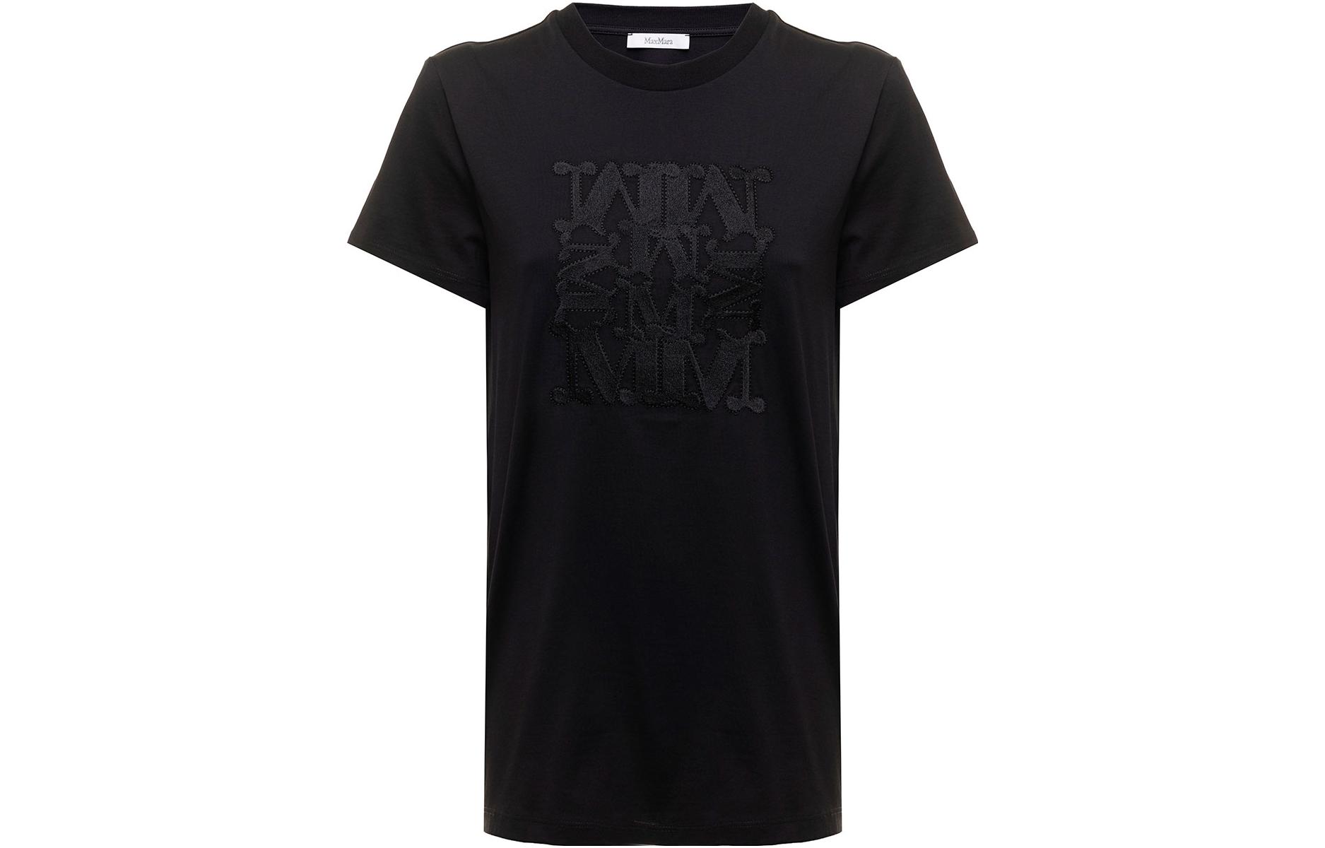 (Women) 'S Max Mara MaxMara Park Collection  Black Logo Print Short Sleeve T-Shirt 19460229650006-PARK