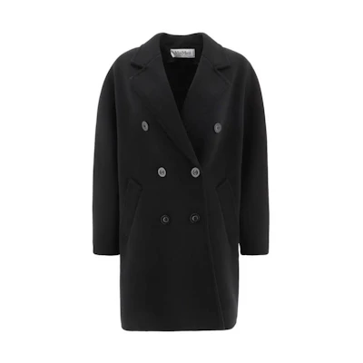 (Women) 'S Max Mara MaxMara Pedone Black Double-Breasted Solid Coat 1901023106002-PEDONE