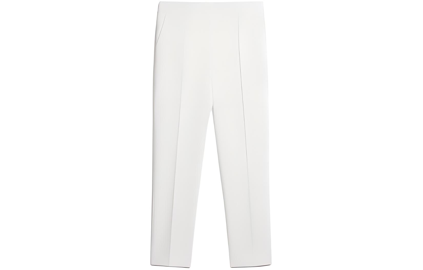 (Women) 'S Max Mara MaxMara Pegno Viscose Jersey  White Mid-Rise Straight-Cut Trousers. 1786013906006-PEGNO