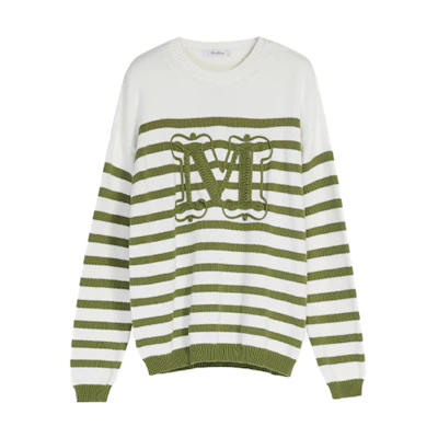 (Women) 'S Max Mara MaxMara Ragno SS22 Green Jacquard Striped Crewneck Knit Pullover 1361032106010-RAGNO