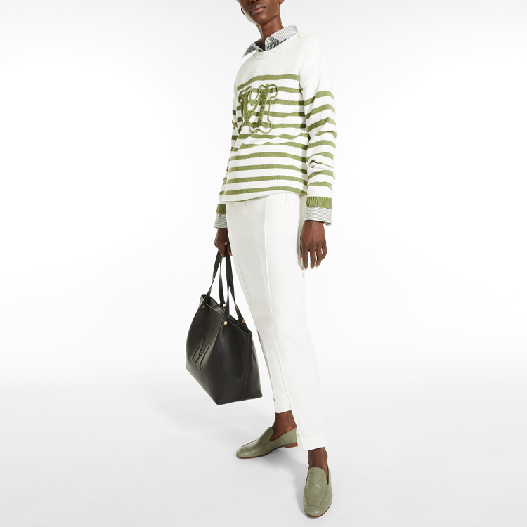 Lookbook (W) ''S Max Mara MaxMara Ragno SS22 グリーン ジャカードボーダー クルーネックニット プルオーバー 1361032106010-RAGNO