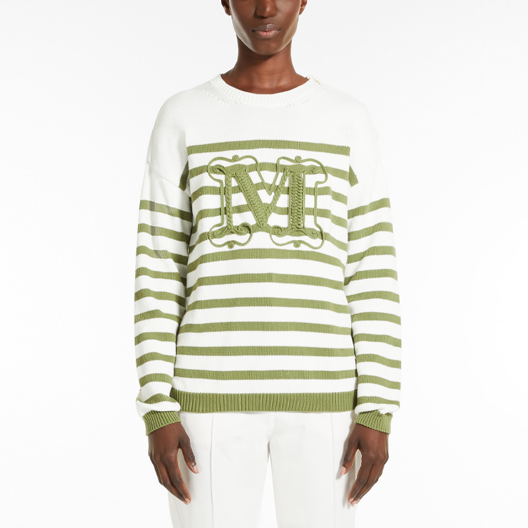 Shop (W) ''S Max Mara MaxMara Ragno SS22 グリーン ジャカードボーダー クルーネックニット プルオーバー 1361032106010-RAGNO