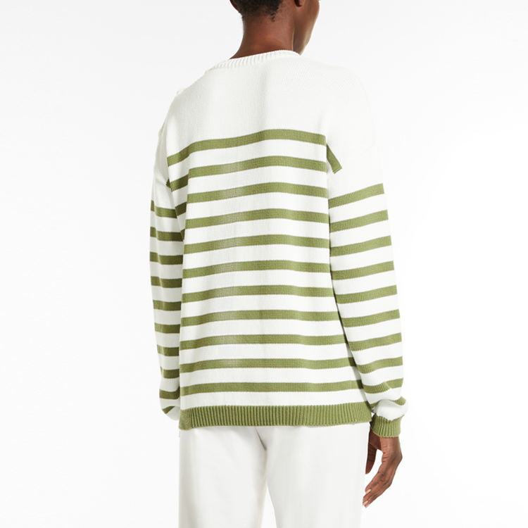 Purchase (W) ''S Max Mara MaxMara Ragno SS22 グリーン ジャカードボーダー クルーネックニット プルオーバー 1361032106010-RAGNO