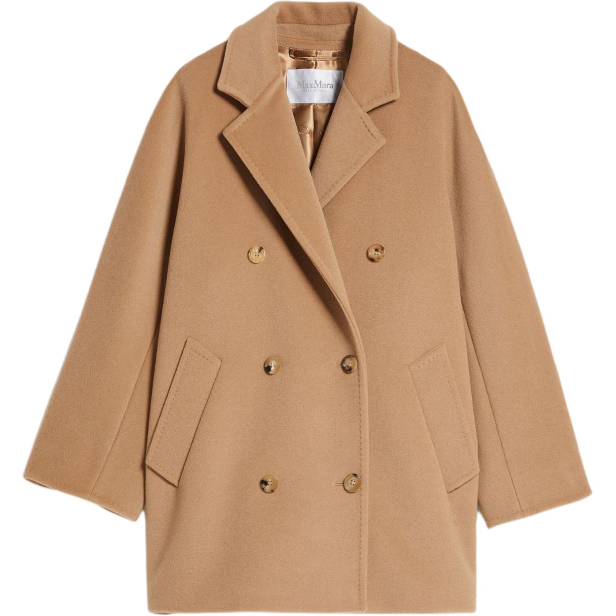 (Women) 'S Max Mara MaxMara Rebus Double-Breasted Camel Coat for Women - Short Solid Color Design 1086023906001-REBUS