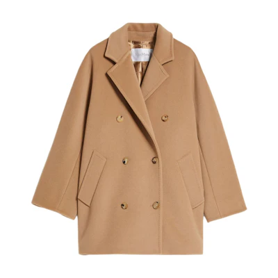 (Women) 'S Max Mara MaxMara Rebus Double-Breasted Camel Coat for Women - Short Solid Color Design 1086023906001-REBUS