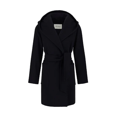 (Women) 'S Max Mara MaxMara RIALTO Black Hooded Belted Camel Wool Coat 1016091306002-3RIALTO