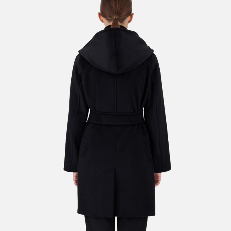 Shop (W) Max Mara RIALTO Abrigo de Lana con Capucha y Cinturón Negro 1016091306002-3RIALTO