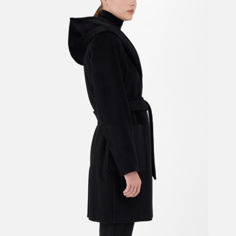 Purchase (W) Max Mara RIALTO Abrigo de Lana con Capucha y Cinturón Negro 1016091306002-3RIALTO