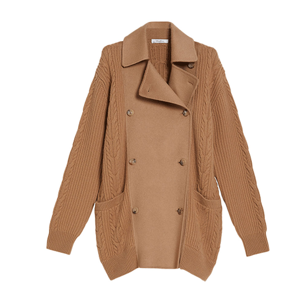 (Women) 'S Max Mara MaxMara Rumena Double-Breasted Wool Knit Jacket for Women - Brown. 1316011306002-RUMENA
