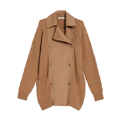 (Women) 'S Max Mara MaxMara Rumena Double-Breasted Wool Knit Jacket for Women - Brown. 1316011306002-RUMENA