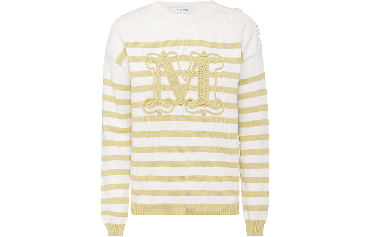 (Women) 'S Max Mara MaxMara SS22  Striped Letter Crewneck Sweater Yellow 13610321600-009