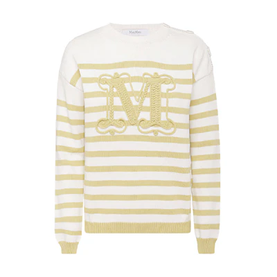 (Women) 'S Max Mara MaxMara SS22 Striped Letter Crewneck Sweater Yellow 13610321600-009