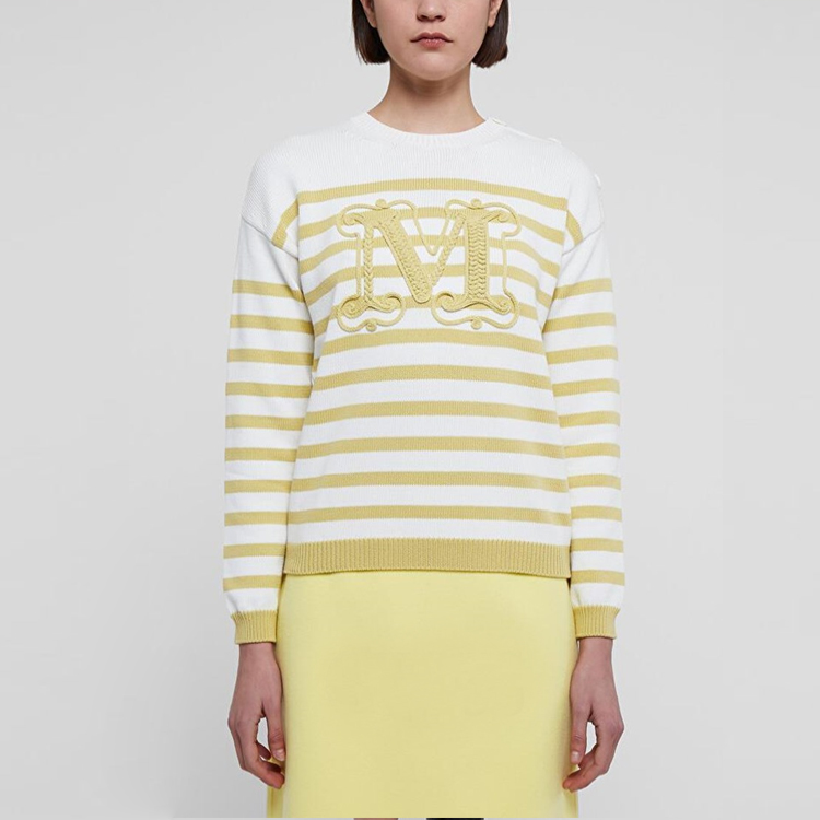 Shop (Women) 'S Max Mara MaxMara SS22  Striped Letter Crewneck Sweater Yellow 13610321600-009