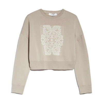 (Women) 'S Max Mara MaxMara SS23 Beige Long-Sleeve Crewneck Short Knit Sweater. 1366123906014-SIR
