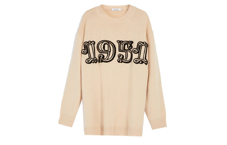 (Women) 'S Max Mara MaxMara SS23  Beige Wool-Blend Sweater Bard Digital Print Long Sleeve 1361143106015-BARD