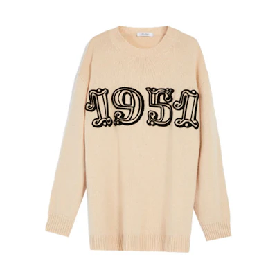(Women) 'S Max Mara MaxMara SS23 Beige Wool-Blend Sweater Bard Digital Print Long Sleeve 1361143106015-BARD