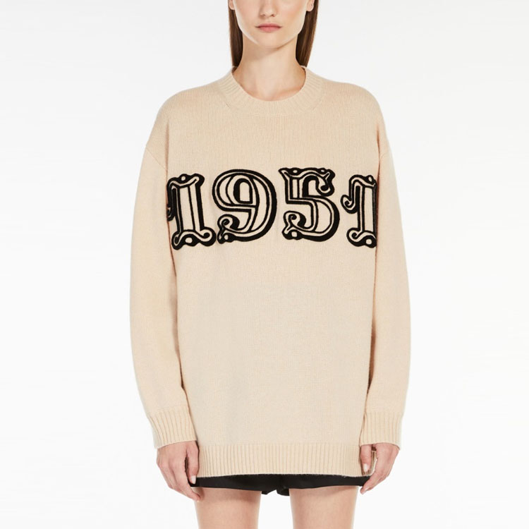 (Women) 'S Max Mara MaxMara SS23  Beige Wool-Blend Sweater Bard Digital Print Long Sleeve 1361143106015-BARD 圖 3