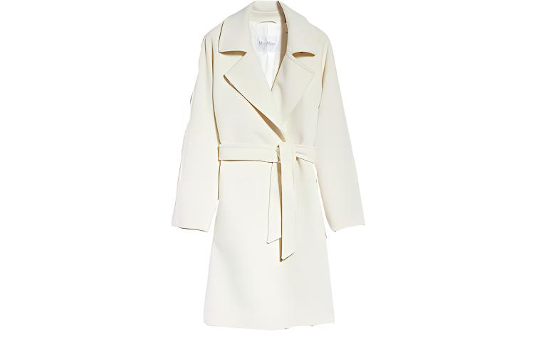 (Women) 'S Max Mara MaxMara SS23  White Belted Long Sleeve Coat with Lapel. 1016033306